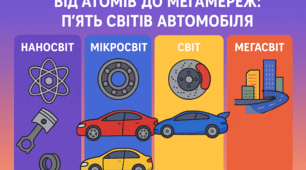 Від атомів до мегамереж: п’ять світів автомобіля 🔬⚙️🌍🏙️✨