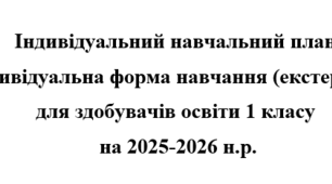 Індивідуальний навчальний план  екстернат  1  клас Савченко