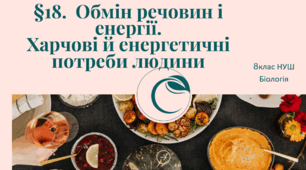 Презентація  до уроку  «§18.  Обмін речовин і енергії. Харчові й енергетичні потреби людини»  8клас  НУШ