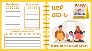 Рубрика "ЦЕЙ ДЕНЬ". 25 листопада - День домашньої КУХНІ. "Комплект нашвидкуруч" для проведення тематичного дня у класі