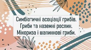 Симбіотичні асоціації грибів. Гриби та наземні рослин. Мікориза і шапинкові гриби.