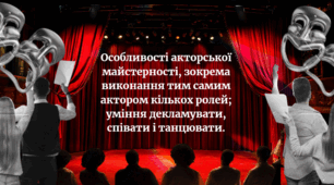 Особливості акторської майстерності, зокрема виконання тим самим актором кількох ролей; уміння декламувати, співати і танцювати.