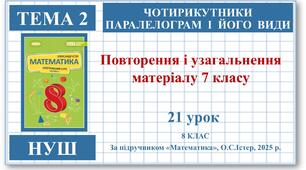 8 клас. Математика (НУШ, інтегрований курс). Урок №21. Повторення та узагальнення геометричного матеріалу 7 класу