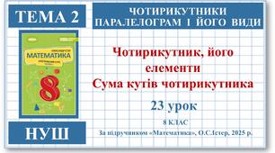 8 клас. Математика (НУШ, інтегрований курс). Урок №23. Чотирикутник, його елементи. Сума кутів чотирикутника