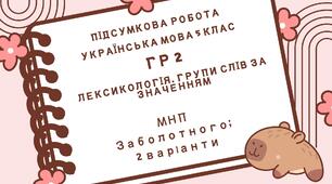 Підсумкова робота. 5 клас. Українська мова ГР 2 "Лексикологія. Групи слів за значенням" (МНП Заболотного)