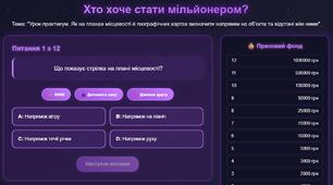 Урок-практикум. Як на планах місцевості й географічних картах визначити напрямки на об'єкти та відстані між ними.Інтерактивна гра:Хто хоче стати мільйонером? 6 клас географія НУШ
