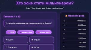 Яку будову має Земля та літосфера.Інтерактивна гра:Хто хоче стати мільйонером? 6 клас географія НУШ