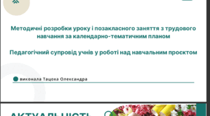 Методика уроку, позакласного заняття з трудового навчання та супровід проєктів