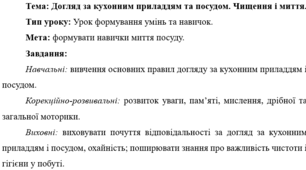 Конспект уроку: Догляд за кухонним приладдям та посудом. Чищення і миття