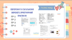 ГР 1. ГР 2. ГР 3. ГР 4. Повторення та узагальнення вивченого. Орфографічний практикум. 7клас(НУШ)