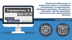 Безпечне зберігання та видалення даних, їх резервне копіювання та відновлення. Шкідливі програми.  Антивірусні програми. Засоби браузера, призначені для гарантування безпеки