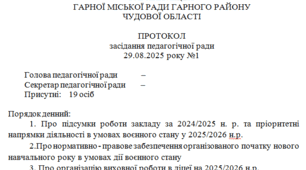 Протокол засідання серпневої педагогічної ради 2025 рік
