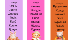 💛🍁 Осінні смужки-завдання “Поділи слова на склади” 🍂