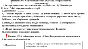 Комплексна контрольна робота з теми: "Середньовічний світ Західної Європи"