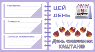 Рубрика "ЦЕЙ ДЕНЬ". 14 грудня - День смажених КАШТАНІВ. "Комплект нашвидкуруч" для проведення тематичного дня у класі