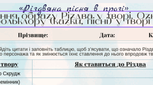 Робочий аркуш. Значення образу Різдва у творі  «Різдвяна пісня в прозі»