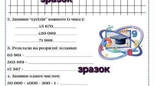 Діагностувальна робота з математики "Нумерація чисел у межах мільйона"