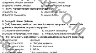 Підсумкова діагностувальна робота №1 за ГР4 для 6 класу з української мовиза темою: «Лексикологія. Фразеологія»
