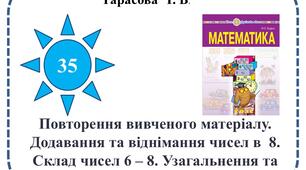 Презентація  "Повторення вивченого матеріалу.  Додавання та віднімання чисел в  межах  8. Склад чисел 6 – 8. Узагальнення та систематизація знань учнів."