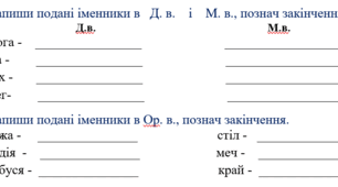 Діагностична робота. Мовна тема "Іменник" 4 клас