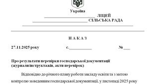 Наказ "Про результати перевірки господарської документації  (журнали інструктажів, акти перевірок)"