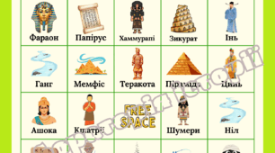Історичне бінго / лото "Цивілізації Давнього Сходу", 6 клас НУШ