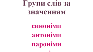 Групи слів за значенням (синоніми, антоніми, омоніми, пароніми) - НУШ