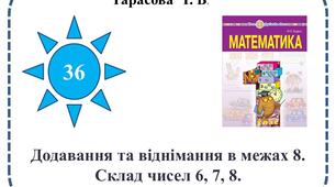 Презентація  "Додавання та віднімання в межах 8. Склад чисел 6, 7, 8."