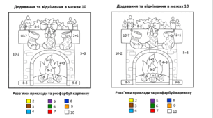 Новорічна математична розмальовка (розрахунки в межах 10)