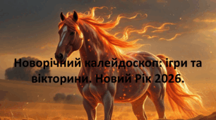Презентація. Новий 2026 рік Червоного Вогняного Коня. Новорічний калейдоскоп: ігри та вікторини «Галопом до знань» . Новий Рік 2026.
