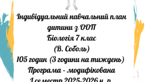 Індивідуальний навчальний план дитини з ООП Біологія 7 клас (Соболь) І семестр