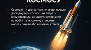 5 клас.Історія освоєння космосу. Космічні апарати станції. Члени екіпажу і їх обов'язки. Життєзабезпечення космічної станції. Виготовлення моделі ракети або космічної станції. Виготовлення проєктів у середовищі Scratch "Рух космічного апарату по орбіті"