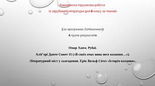 Комплексна підсумкова робота з зарубіжної літератури для 8 класу НУШ за темою:СЕРЕДНЬОВІЧЧЯ:СВІТЛО КРІЗЬ ТЕМРЯВУ (ЗА ПРОГРАМОЮ О.НІКОЛЕНКО) 4 ГРУПИ РЕЗУЛЬТАТІВ