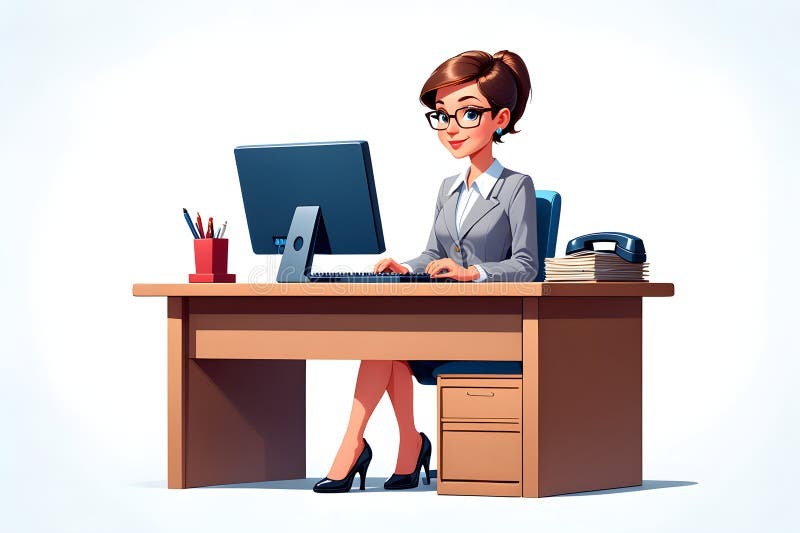 Cartoon Secretary on White Background - Illustration. Stock Illustration - Illustration of conversation, table: 393253954