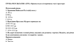 Історія України  7 клас Підсумкова робота   за 1 семестр  (за групами результатів)