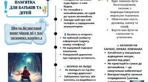 Пам'ятка  "Пам'ятка для батьків та дітей на зимові канікули"
