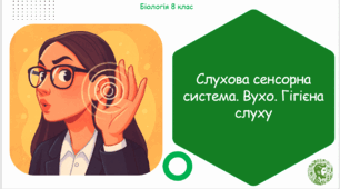 Презентація, конспект уроку та робочі аркуші на тему "Слухова сенсорна система. Вухо. Гігієна слуху". 8 клас НУШ