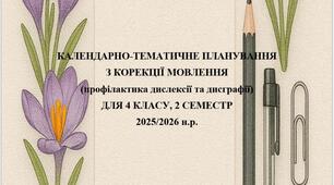 Календарно-тематичний план з корекції мовлення для учнів 4 класу (2 семестр) на 2025-2026 н.р.