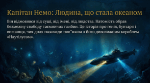 «20 тисяч льє під водою». Причини втечі капітана Немо до підводного світу. Бунт Немо проти жорстокої колоніальної політики. Внутрішня шляхетність, прагнення справедливості й свободи, мужність капітана Немо.