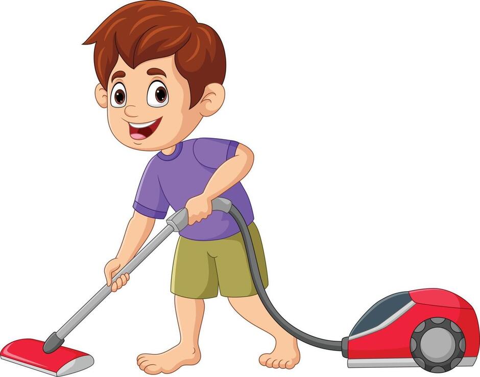 Cartoon little boy using a vacuum cleaner 8733554 Vector Art at Vecteezy