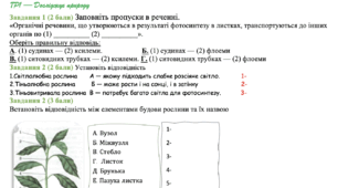 Діагностична робота на тему : «Рослина – цілісний інтегрований організм»