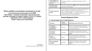 План роботи асистента вихователя на рік