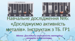 8 клас. НУШ. Презентація до навчального дослідження №6 "Досліджуємо Активність металів."