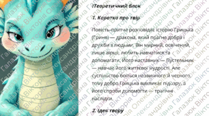 НУШ 8 клас. ГР2. ПІДСУМКОВА РОБОТА «Важко бути добрим у світі, що боїться правди»  Аналіз та інтерпретація повісті Юрія Винничука «Місце для дракона»