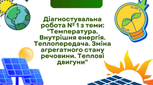 Діагностувальна робота № 1 з теми: "Температура. Внутрішня енергія. Теплопередача. Зміна агрегатного стану речовини. Теплові двигуни"