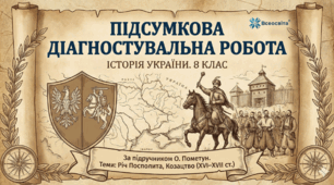 Підсумкова діагностувальна робота Історія України. 8 клас За матеріалами §1–15 підручника (автори О. Пометун та ін.) Теми: Українські землі у складі Речі Посполитої (XVI — перша половина XVII ст.), Виникнення та розвиток козацтва.