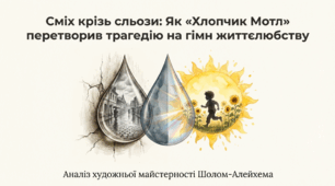 «Хлопчик Мотл». Втілення типу «маленької людини», яка з гумором сприймає свої поразки, в образі хлопчика Мотла. Шолом-алейхемівський «сміх крізь сльози»