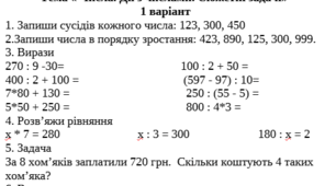 Діагностувальна робота з математики 3 клас. Тема « Числа. Дії з числами. Сюжетні задачі».