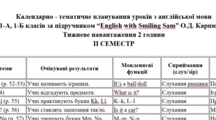КТП 2 год Карпюк 1 клас (за підручником 2024р.) II cеместр