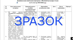 Індивідуальна навчальна програма з фізичної культури на І семестр,  4 клас,  НУШ, для учня з ООП, 4 рівень підтримки